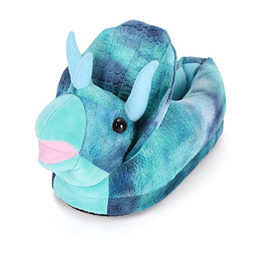 Tier-Plüsch-Hausschuhe, Triceratops, Koala, Winter, warm, weich, Baumwolle, Schuhe für Herren und Damen, Blauer Triceratops, Small von Warooma
