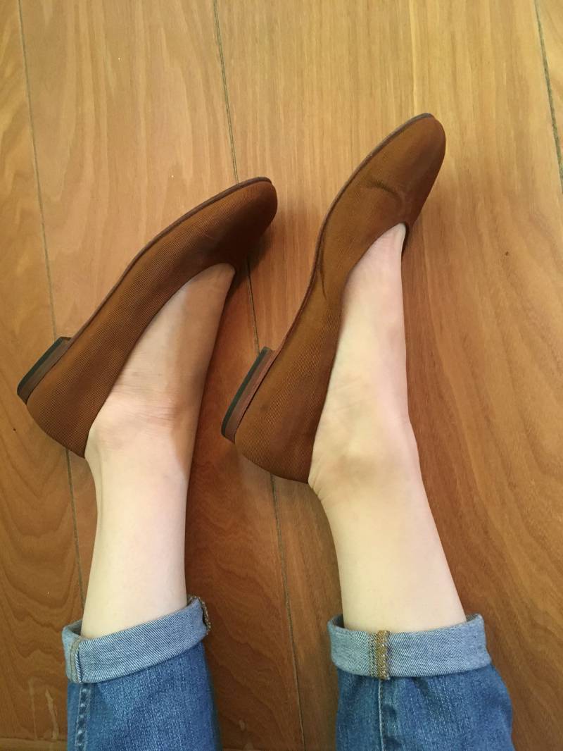 Vintage 70Er 80Er Jahre Schoko Satin Und Ledersohle Ballerinas von WarrenVintage