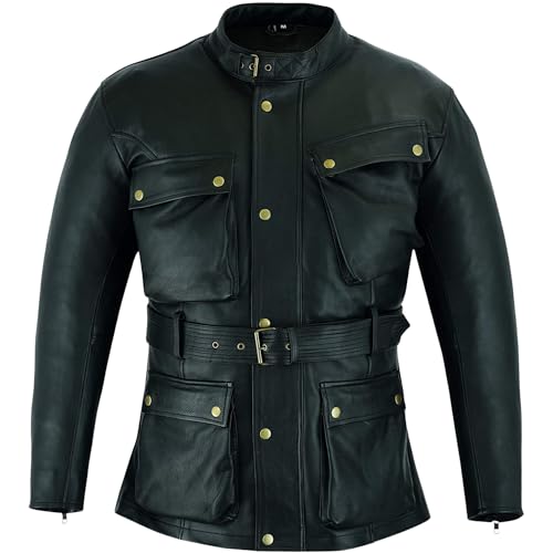 warrior gears Herren-Motorradjacke aus echtem Nappaleder in Premiumqualität aus Rindsleder mit CE-geprüften, geschützten Panzerungen im Inneren, festem Futter, Wetterschutz, Schwarz - 7XL von warrior gears