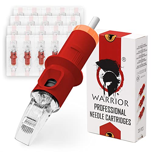 WARRIOR Cartuchos agujas tatuaje profesionales rojos esterilizados con cartucho aguja tatuaje gas Eo Curve Magnum 20pcs maquillaje permanente acero quirúrgico desechable (0,25 mm-0807 CM) von Warrior