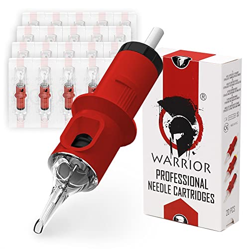 WARRIOR Cartuchos agujas tatuaje profesionales rojos esterilizados con cartucho aguja tatuaje gas Eo Shader redondo 20pcs maquillaje permanente acero quirúrgico desechable (0,25 mm-0818RS) von Warrior