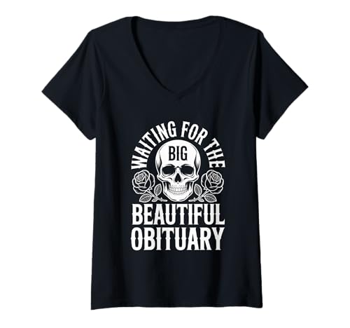 Damen Sarkastisches Warten auf den großen schönen Nachruf T-Shirt mit V-Ausschnitt Damen Sarkastisches Warten auf den großen schönen Nachruf T-Shirt mit V-Ausschnitt von Warten auf den großen schönen Nachruf