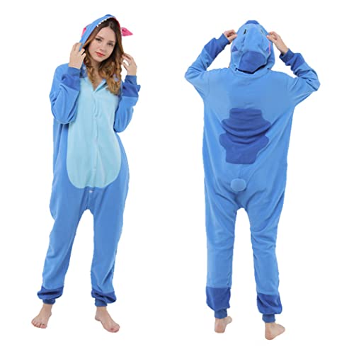 Taillierter Unisex Erwachsene Tier Onesie Pyjama Halloween Sherpa Damen Cosplay Tier Einteiler Pyjama Party Kostüm Blue Stitch M von Warton