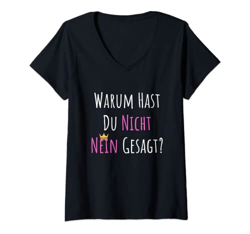 Damen Warum hast Du nicht nein gesagt? JGA Slogan T-Shirt mit V-Ausschnitt Damen Warum hast Du nicht nein gesagt? JGA Slogan T-Shirt mit V-Ausschnitt von Warum hast Du nicht nein gesagt? JGA Mode