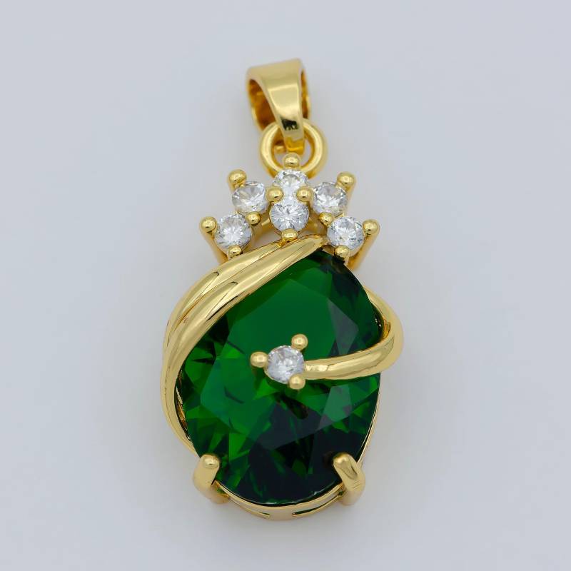 Smaragd Anhänger 24 Karat Gelbgold Gefüllt Birne Form Grüne Halskette Für Damen, Kann Geburtsstein Schmuck von WarungBeads