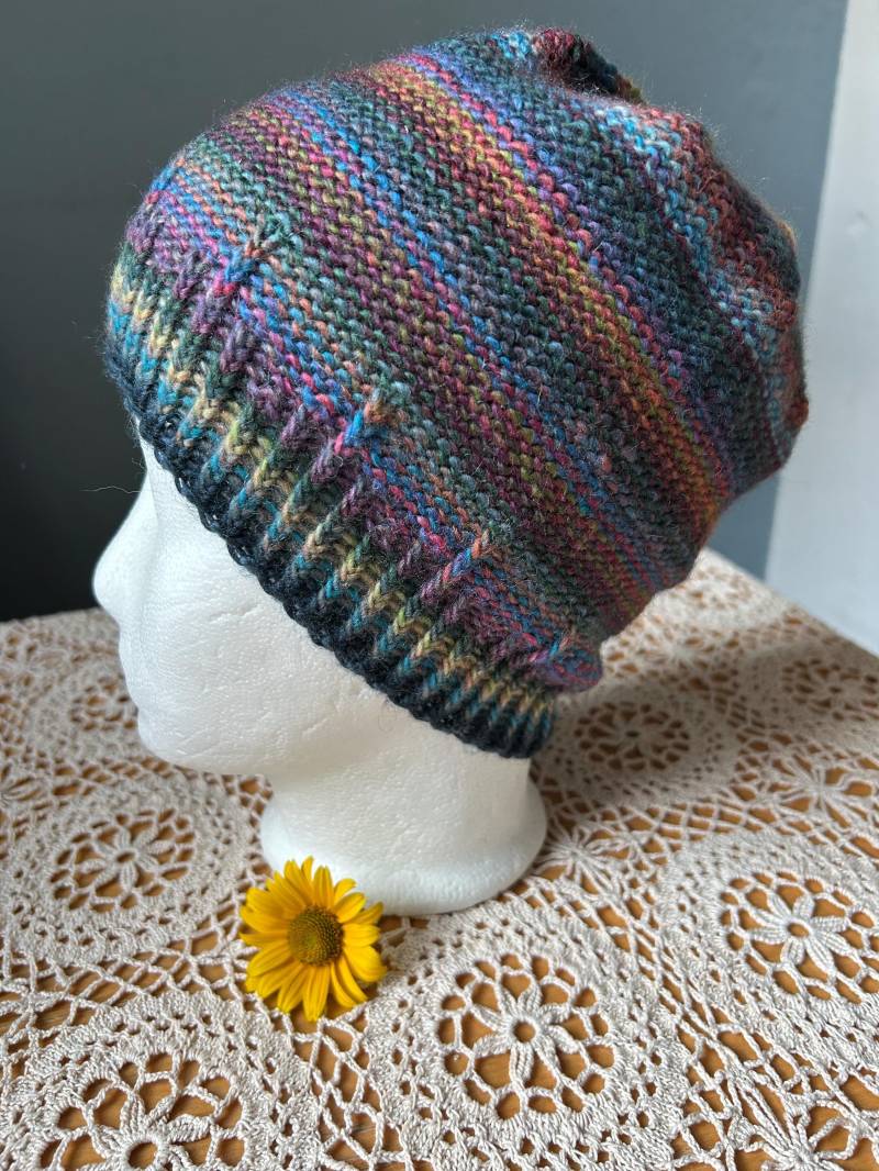 Handgestrickte Mütze Aus Merinowolle Bunt Farbverlauf 50-53 Kinder von WasClaudistrickt