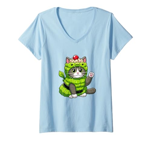 Damen Wasabi-Katzen-Kostüm für Sushi, Anime, Cosplay T-Shirt mit V-Ausschnitt Damen Wasabi-Katzen-Kostüm für Sushi, Anime, Cosplay T-Shirt mit V-Ausschnitt von Wasabi Cat Collection
