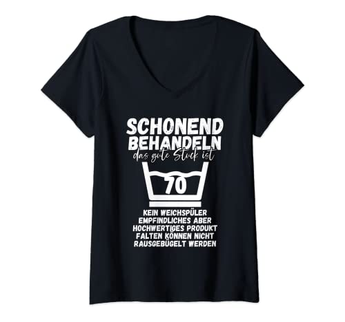 Damen 70 Geburtstag Schonend Behandeln 70 T-Shirt mit V-Ausschnitt Damen 70 Geburtstag Schonend Behandeln 70 T-Shirt mit V-Ausschnitt von Waschanleitung Geburtstag Geschenk
