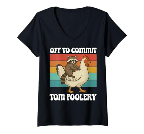 Damen Off to Commit Tom Foolery Raccoon T-Shirt mit V-Ausschnitt Damen Off to Commit Tom Foolery Raccoon T-Shirt mit V-Ausschnitt von Waschbär Albernheit Lustiges Meme Albern