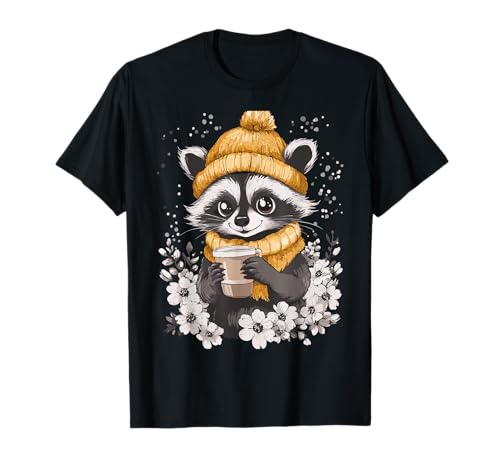 Waschbär Frauen Kaffee Deko Kinder Raccoon Mädchen Waschbär T-Shirt von Waschbär Damen Kleidung Herren Raccoon Kaffee Deko