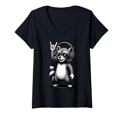 Damen Gamer Nerd Geek Geschenk Lustiger Retro Waschbär Racoon T-Shirt mit V-Ausschnitt Damen Gamer Nerd Geek Geschenk Lustiger Retro Waschbär Racoon T-Shirt mit V-Ausschnitt von Waschbär Racoon Gamer Nerd Geek Geschenk Shirts