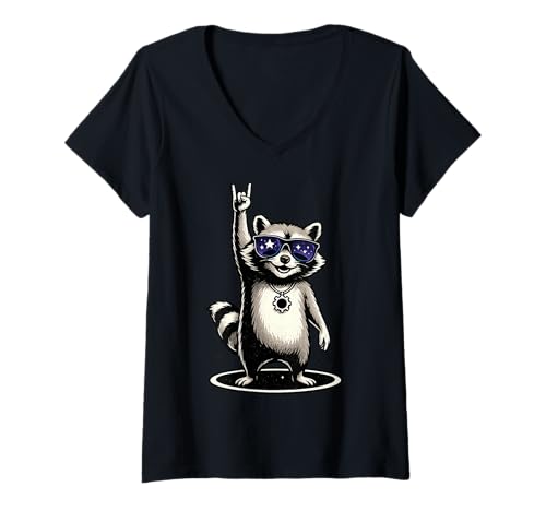 Damen Retro Waschbär Rock Musik Geschenk Lustiger Wachbär Racoon T-Shirt mit V-Ausschnitt Damen Retro Waschbär Rock Musik Geschenk Lustiger Wachbär Racoon T-Shirt mit V-Ausschnitt von Waschbär Racoon Hard Rock Heavy Metal Fun Shirts