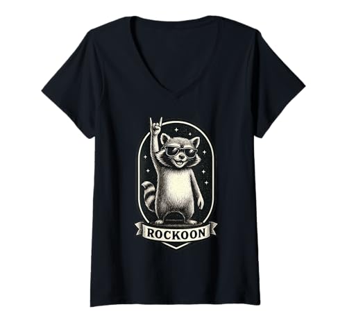 Damen Retro Waschbär Rock Musik Geschenk Lustiger Wachbär Racoon T-Shirt mit V-Ausschnitt Damen Retro Waschbär Rock Musik Geschenk Lustiger Wachbär Racoon T-Shirt mit V-Ausschnitt von Waschbär Racoon Hard Rock Heavy Metal Fun Shirts