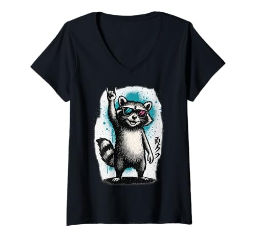 Damen Retro Waschbär Rock Musik Geschenk Lustiger Wachbär Racoon T-Shirt mit V-Ausschnitt Damen Retro Waschbär Rock Musik Geschenk Lustiger Wachbär Racoon T-Shirt mit V-Ausschnitt von Waschbär Racoon Hard Rock Heavy Metal Fun Shirts