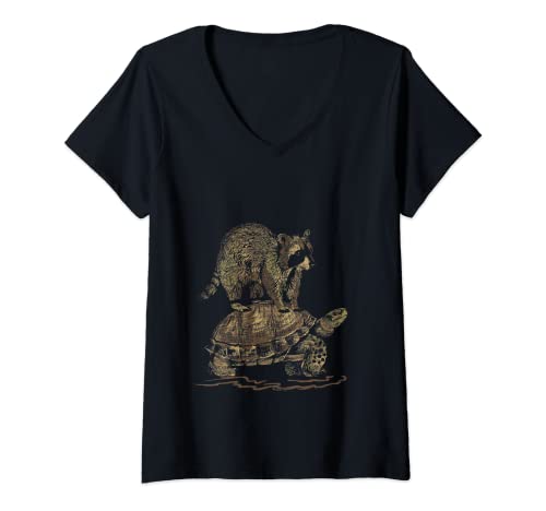 Damen Schildkröte und Waschbär T-Shirt mit V-Ausschnitt von Waschbär Shirts