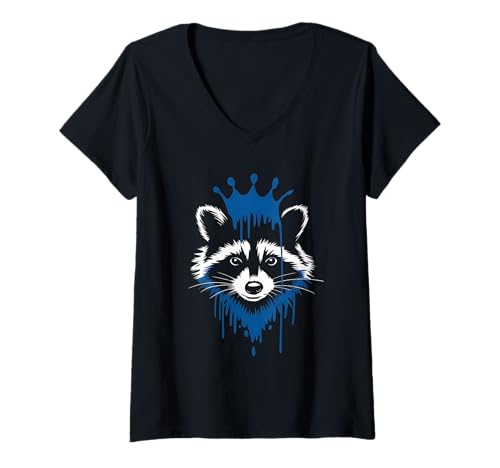 Damen Waschbär Tshirt Männer Frauen Blue Animal School Sport Fan T-Shirt mit V-Ausschnitt von Waschbär TShirt Männer Frauen Tierschule Sport