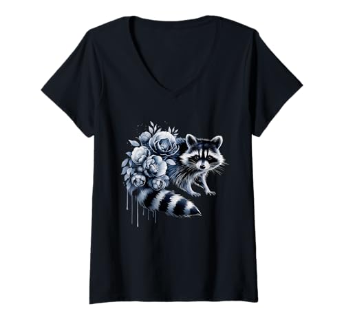 Damen Waschbär Tshirt Männer Frauen Blue Animal School Sport Fan T-Shirt mit V-Ausschnitt von Waschbär TShirt Männer Frauen Tierschule Sport
