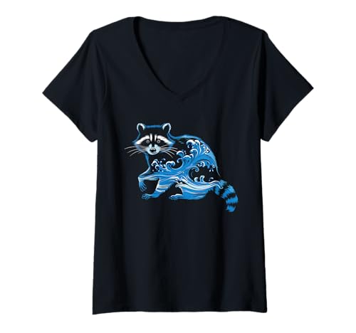 Damen Waschbär Tshirt Männer Frauen Blue Animal School Sport Fan T-Shirt mit V-Ausschnitt von Waschbär TShirt Männer Frauen Tierschule Sport