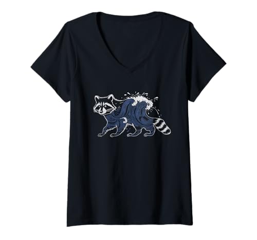 Damen Waschbär Tshirt Männer Frauen Blue Animal School Sport Fan T-Shirt mit V-Ausschnitt von Waschbär TShirt Männer Frauen Tierschule Sport