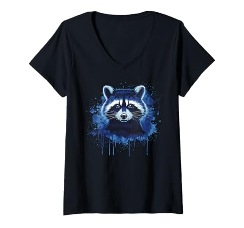 Damen Waschbär Tshirt Männer Frauen Blue Animal School Sport Fan T-Shirt mit V-Ausschnitt von Waschbär TShirt Männer Frauen Tierschule Sport