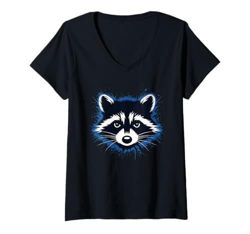Damen Waschbär Tshirt Männer Frauen Blue Animal School Sport Fan T-Shirt mit V-Ausschnitt von Waschbär TShirt Männer Frauen Tierschule Sport