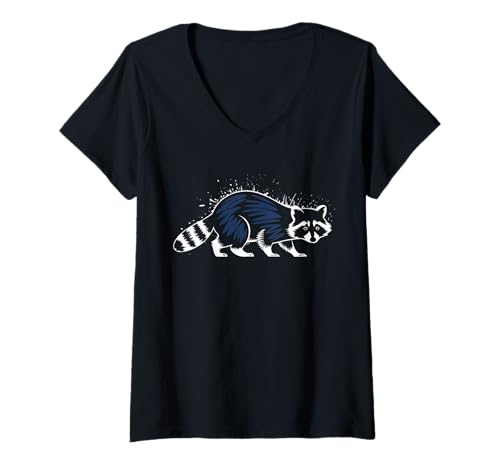 Damen Waschbär Tshirt Männer Frauen Blue Animal School Sport Fan T-Shirt mit V-Ausschnitt von Waschbär TShirt Männer Frauen Tierschule Sport