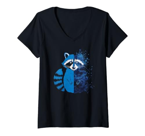 Damen Waschbär Tshirt Männer Frauen Blue Animal School Sport Fan T-Shirt mit V-Ausschnitt von Waschbär TShirt Männer Frauen Tierschule Sport