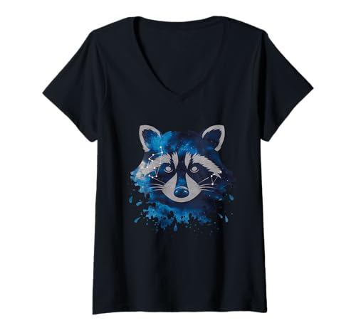 Damen Waschbär Tshirt Männer Frauen Blue Animal School Sport Fan T-Shirt mit V-Ausschnitt von Waschbär TShirt Männer Frauen Tierschule Sport