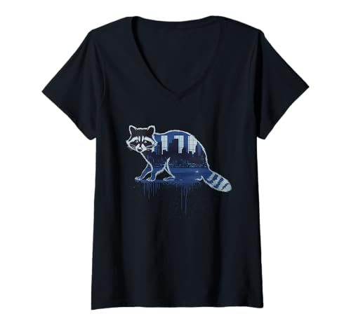 Damen Waschbär Tshirt Männer Frauen Blue Animal School Sport Fan T-Shirt mit V-Ausschnitt von Waschbär TShirt Männer Frauen Tierschule Sport