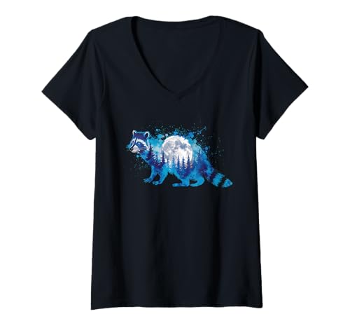 Damen Waschbär Tshirt Männer Frauen Blue Animal School Sport Fan T-Shirt mit V-Ausschnitt von Waschbär TShirt Männer Frauen Tierschule Sport