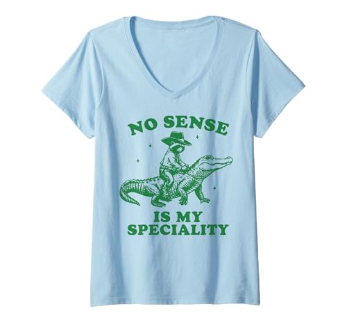 Damen No Sense is My Speciality T-Shirt mit V-Ausschnitt Damen No Sense is My Speciality T-Shirt mit V-Ausschnitt von Waschbär meme Lustig Sarkastische Person