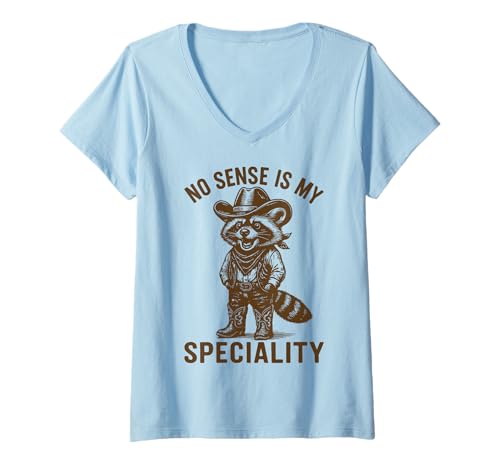 Damen No Sense is My Speciality T-Shirt mit V-Ausschnitt Damen No Sense is My Speciality T-Shirt mit V-Ausschnitt von Waschbär meme Lustig Sarkastische Person