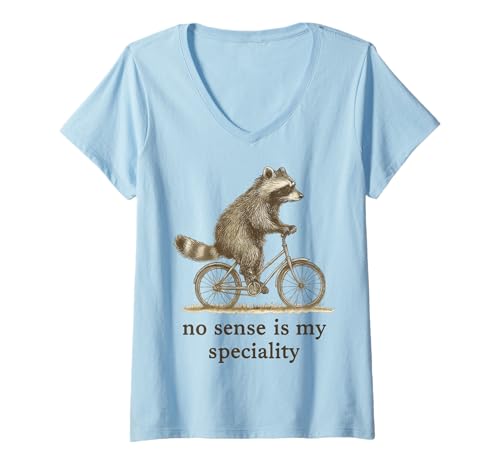Damen No Sense is My Speciality T-Shirt mit V-Ausschnitt Damen No Sense is My Speciality T-Shirt mit V-Ausschnitt von Waschbär meme Lustig Sarkastische Person
