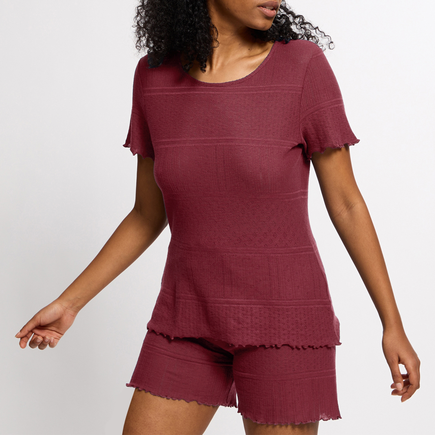 Ajour-Kurzarmshirt aus reiner Bio-Baumwolle, rubin 44/46 Ajour-Kurzarmshirt aus reiner Bio-Baumwolle, rubin 44/46 von Waschbär