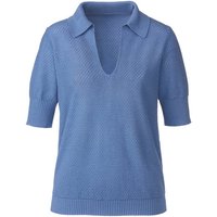 Ajour-Poloshirt aus Leinen und TENCEL™, taubenblau von Waschbär