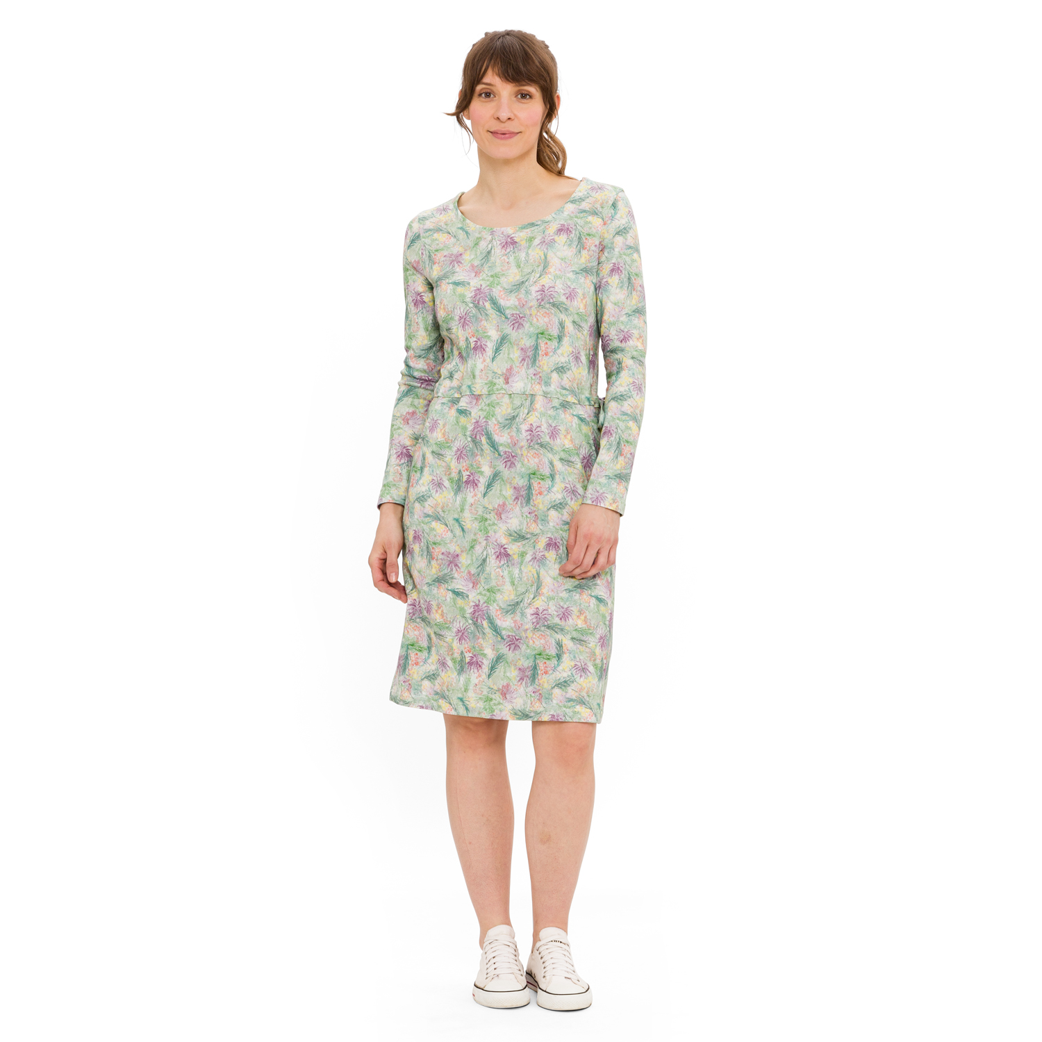 Druckkleid mit Blumenprint aus reiner Bio-Baumwolle, lorbeer gemustert 44/46 von Waschbär