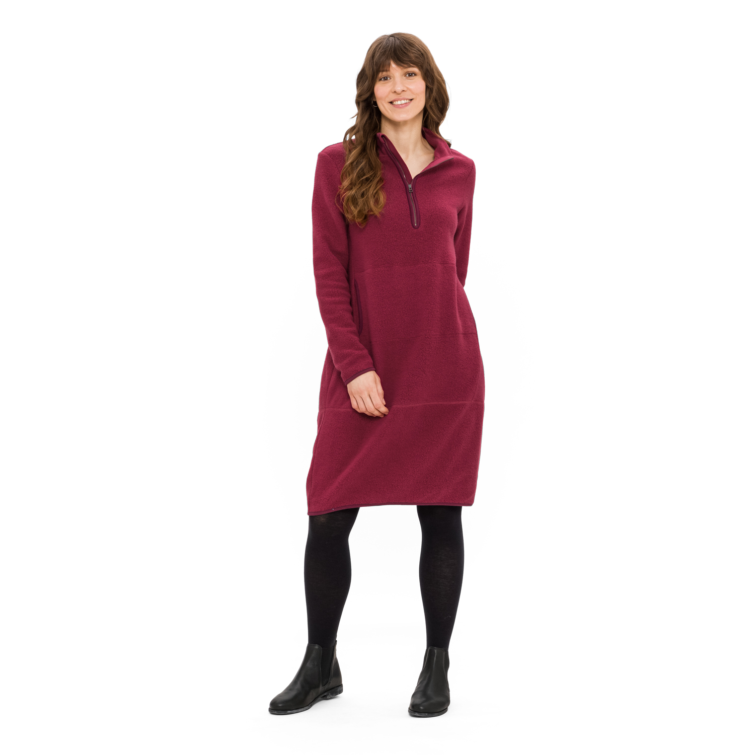 Fleece-Kleid mit Kängurutasche aus reiner Bio-Baumwolle, cassis 40/42 Fleece-Kleid mit Kängurutasche aus reiner Bio-Baumwolle, cassis 40/42 von Waschbär