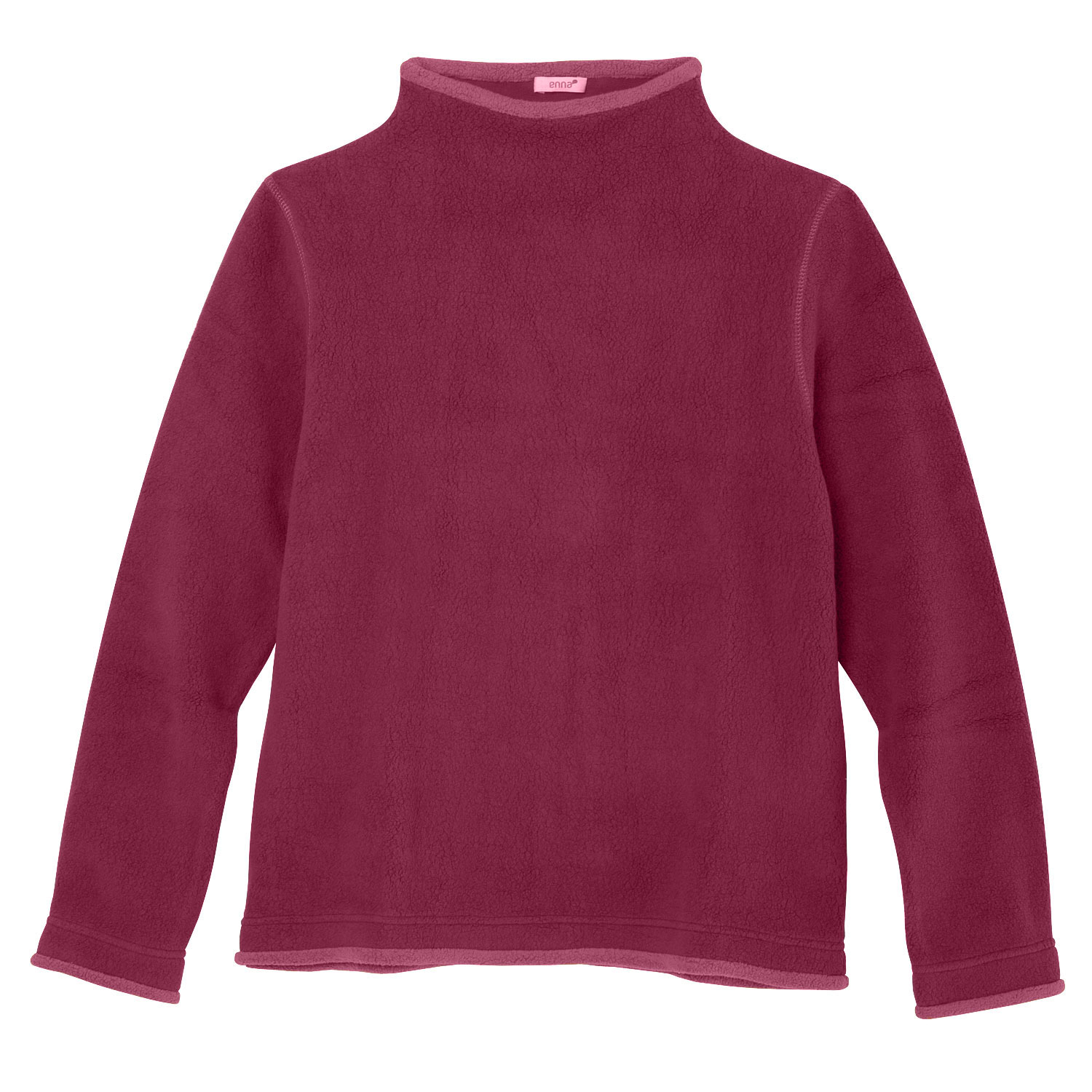Fleecepullover mit Vulkankragen aus Bio-Baumwolle, beere/rostorange Fleecepullover mit Vulkankragen aus Bio-Baumwolle, beere/rostorange von Waschbär