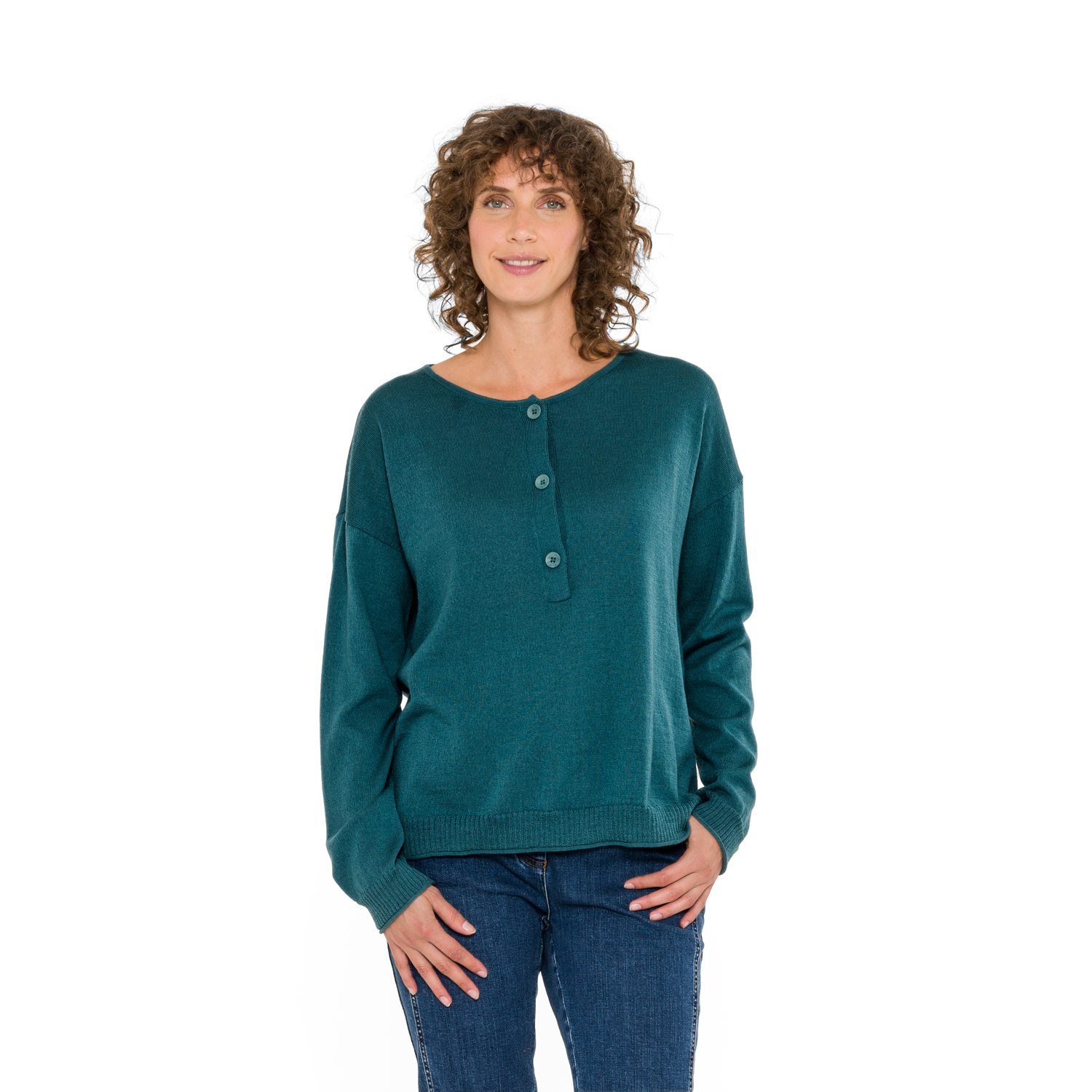 Pullover aus Bio-Merinowolle und Bio-Baumwolle, smaragd 40/42 von Waschbär