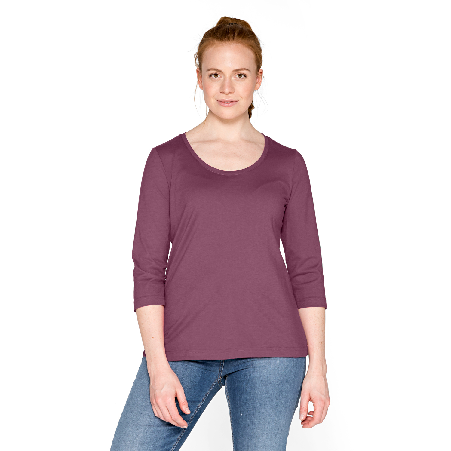 Shirt mit 3/4-Arm aus reiner Bio-Baumwolle, heiderot 42 von Waschbär