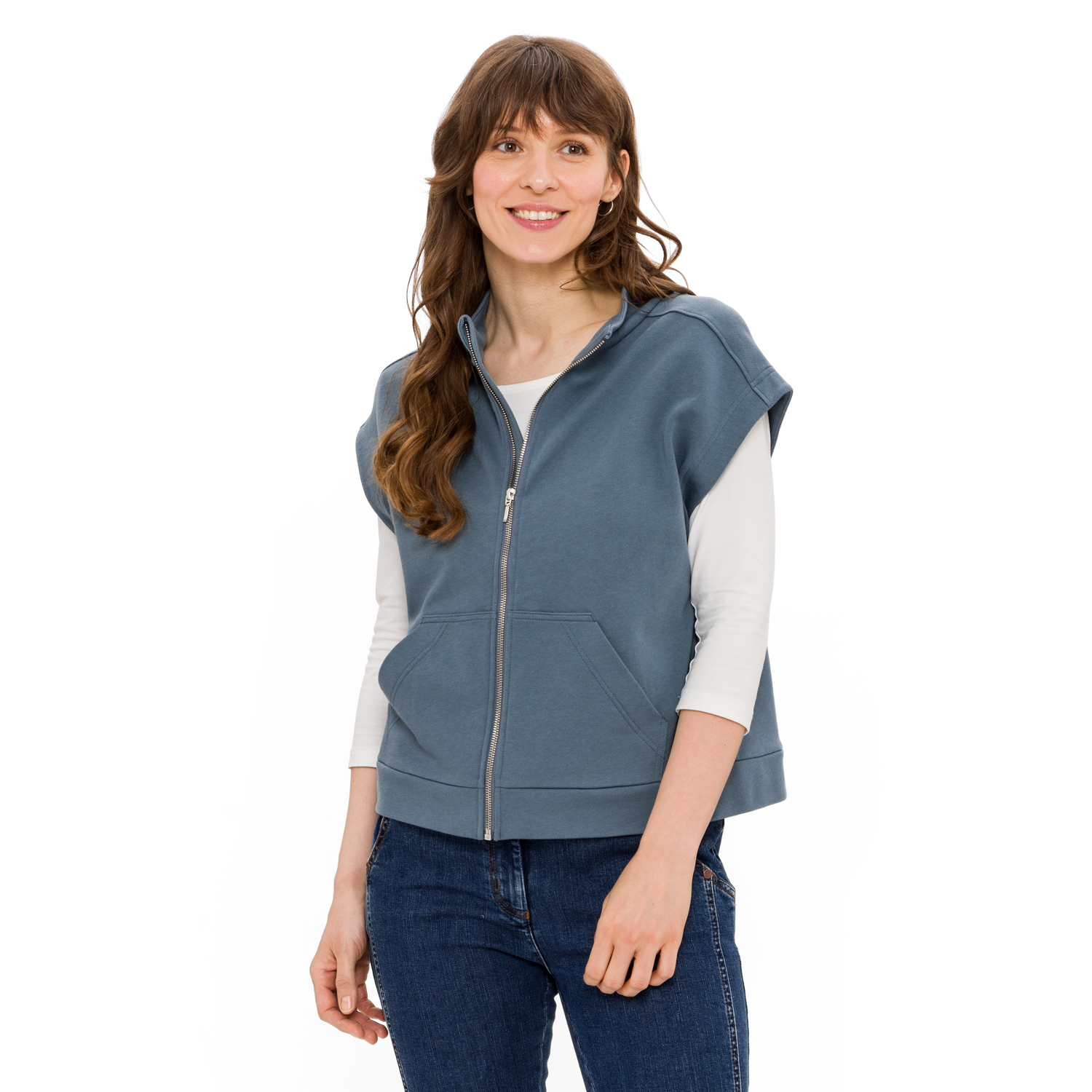 Sweatweste mit Stehkragen aus reiner Bio-Baumwolle, taubenblau 44/46 Sweatweste mit Stehkragen aus reiner Bio-Baumwolle, taubenblau 44/46 von Waschbär
