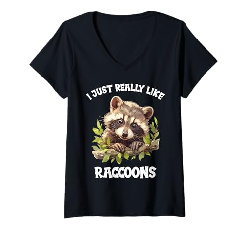 Damen Waschbären Waschbär T-Shirt mit V-Ausschnitt Damen Waschbären Waschbär T-Shirt mit V-Ausschnitt von Waschbären Waschbär Tier Shop