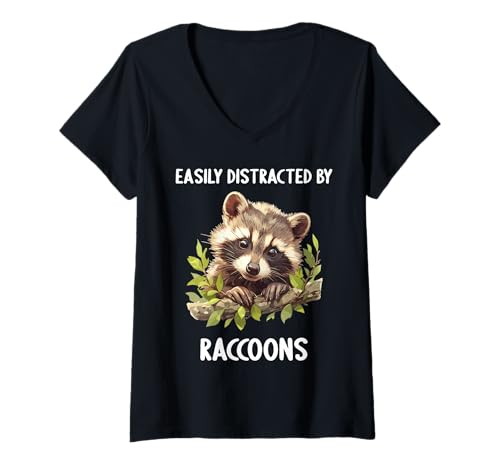 Damen Waschbären Waschbär T-Shirt mit V-Ausschnitt Damen Waschbären Waschbär T-Shirt mit V-Ausschnitt von Waschbären Waschbär Tier Shop