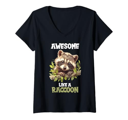 Damen Waschbären Waschbär T-Shirt mit V-Ausschnitt Damen Waschbären Waschbär T-Shirt mit V-Ausschnitt von Waschbären Waschbär Tier Shop