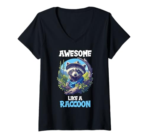 Damen Waschbären Waschbär T-Shirt mit V-Ausschnitt Damen Waschbären Waschbär T-Shirt mit V-Ausschnitt von Waschbären Waschbär Tier Shop