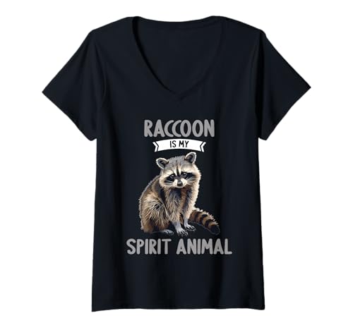 Damen Waschbären Waschbär T-Shirt mit V-Ausschnitt von Waschbären Waschbär Tier Shop