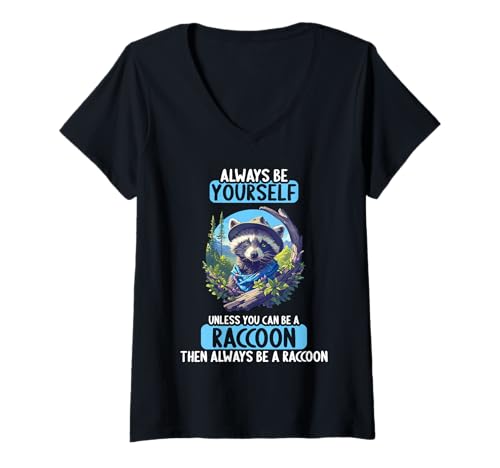 Damen Waschbären Waschbär T-Shirt mit V-Ausschnitt Damen Waschbären Waschbär T-Shirt mit V-Ausschnitt von Waschbären Waschbär Tier Shop