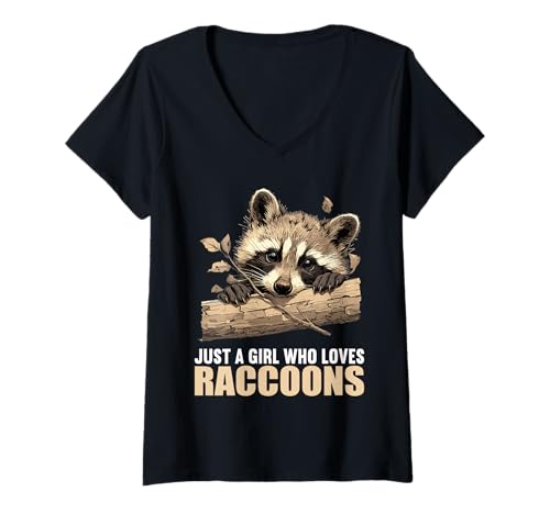 Damen Waschbären Waschbär T-Shirt mit V-Ausschnitt von Waschbären Waschbär Tier Shop