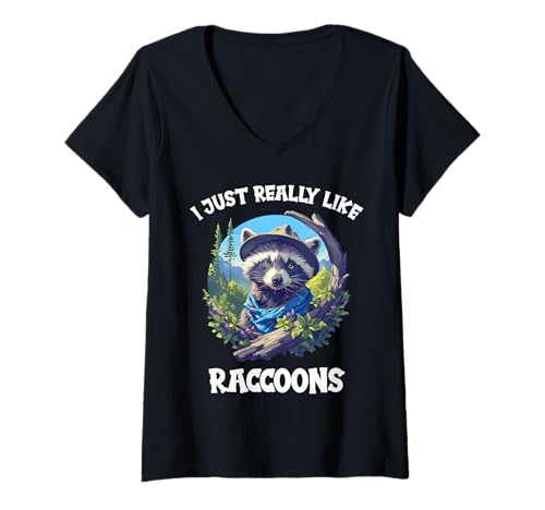 Damen Waschbären Waschbär T-Shirt mit V-Ausschnitt Damen Waschbären Waschbär T-Shirt mit V-Ausschnitt von Waschbären Waschbär Tier Shop