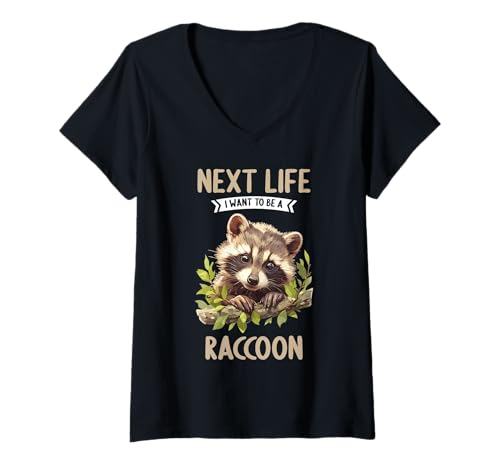 Damen Waschbären Waschbär T-Shirt mit V-Ausschnitt Damen Waschbären Waschbär T-Shirt mit V-Ausschnitt von Waschbären Waschbär Tier Shop